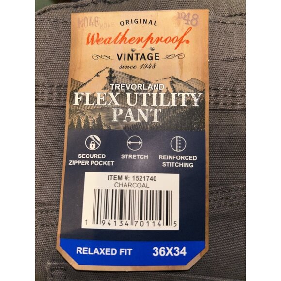 Original Weatherproof Vintage Trevorland Flex Utility Pant  Charcoal 36x34 - Picture 1 of 7